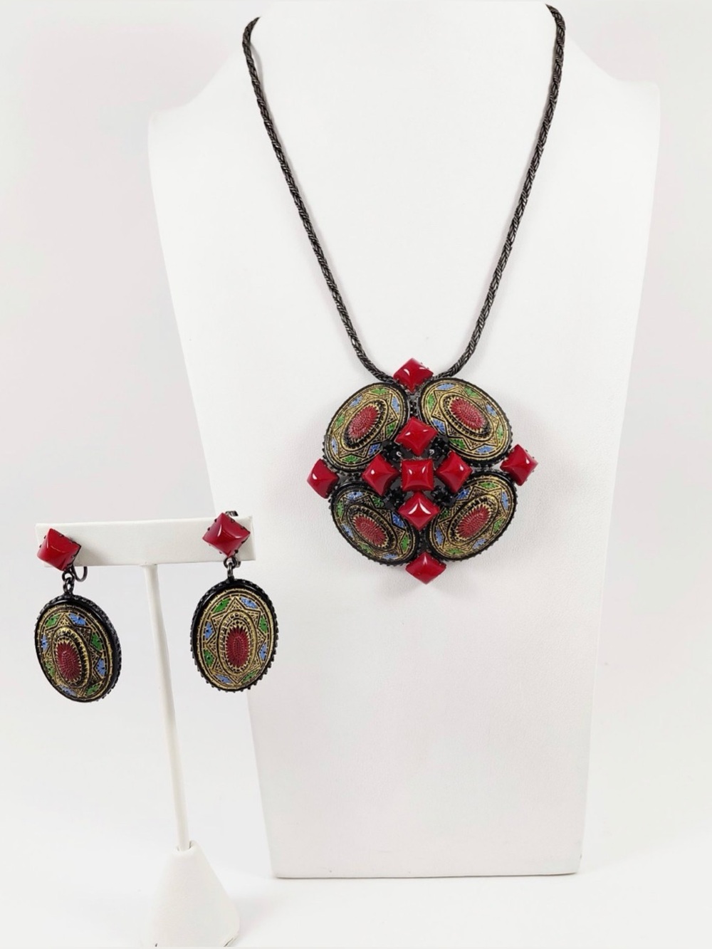 Schreiner Moroccan Tile Brooch Earrings Set.